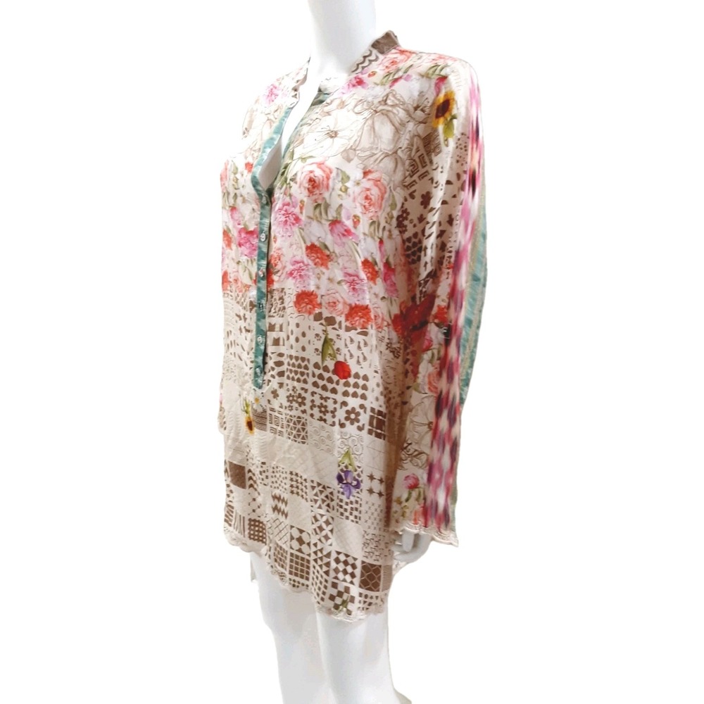 Johnny Was Janice Tunic Top Swimwear Cover Up  Multicolor Floral  Sz Medium